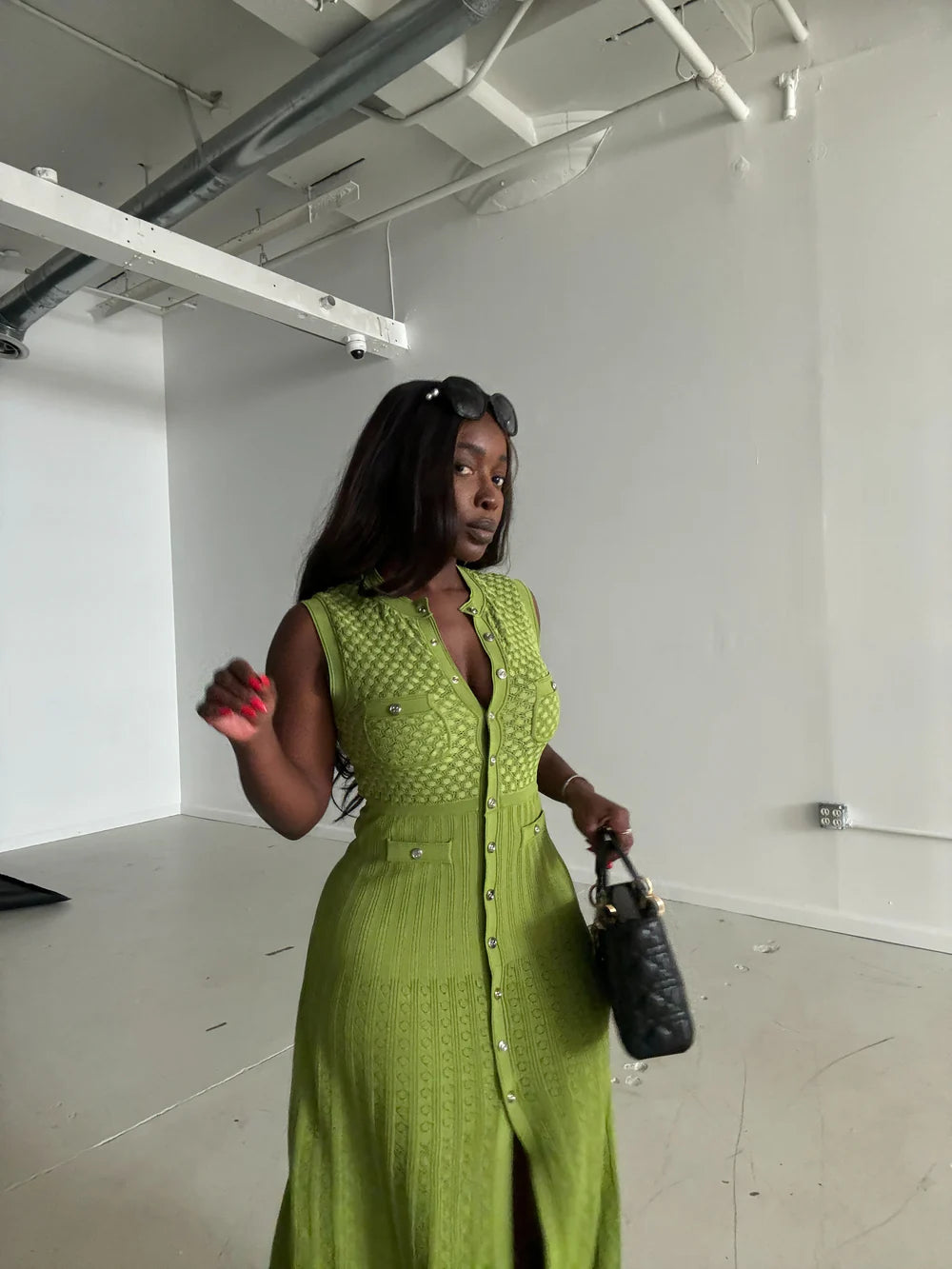 #7090 vestido midi em malha oco