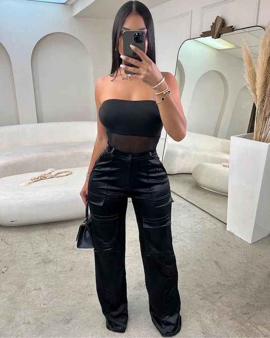 5012# high waist satin pants