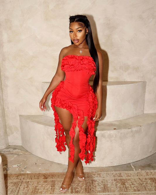 5010# Strapless 3D Flower Prom Dress