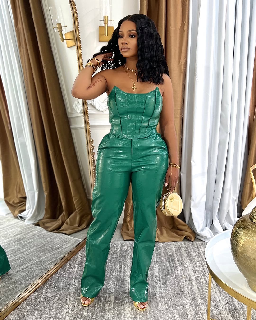 5014# Bustier Crop Top High Waist Pants