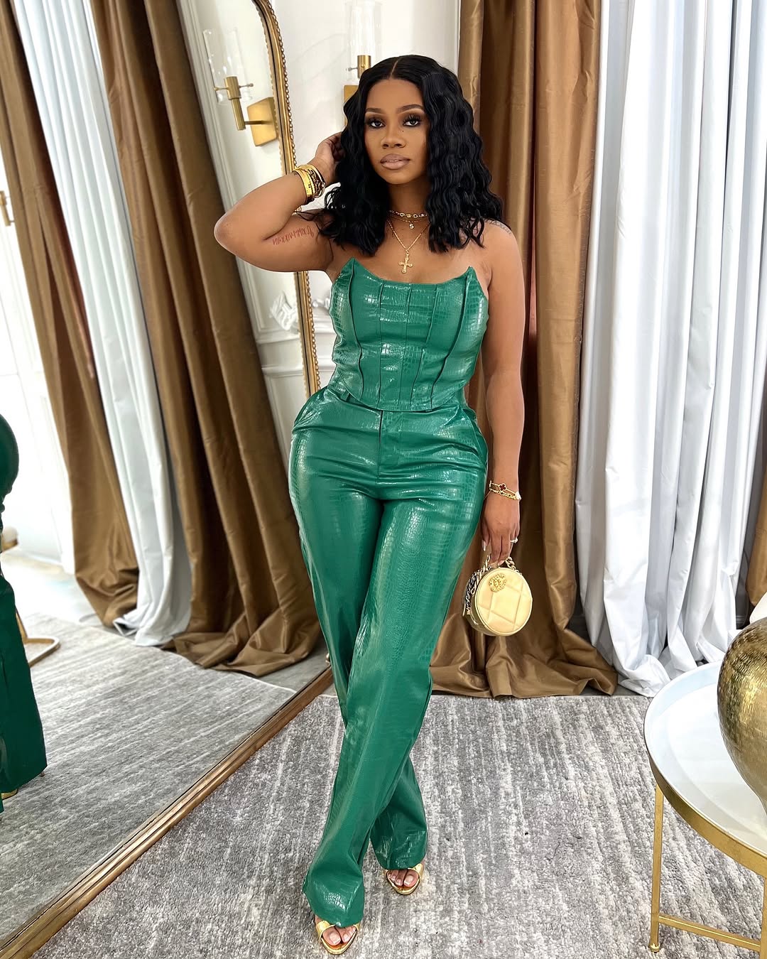 5014# Bustier Crop Top High Waist Pants