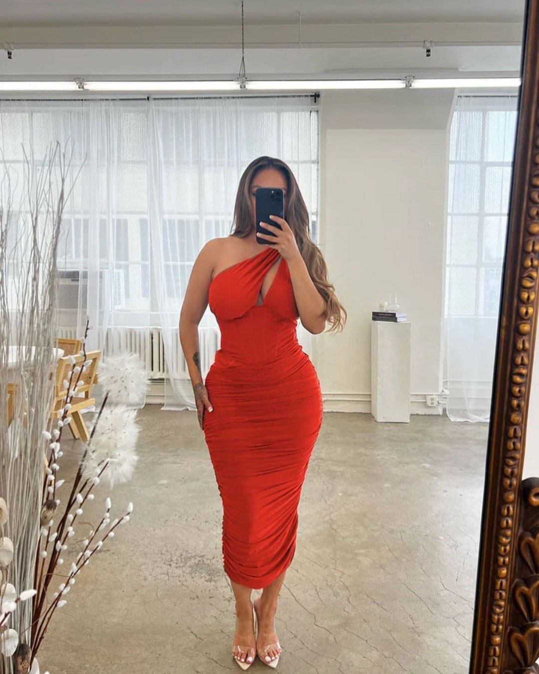 1812# One Shoulder Hollow Out Tube Knit Sheath Dress