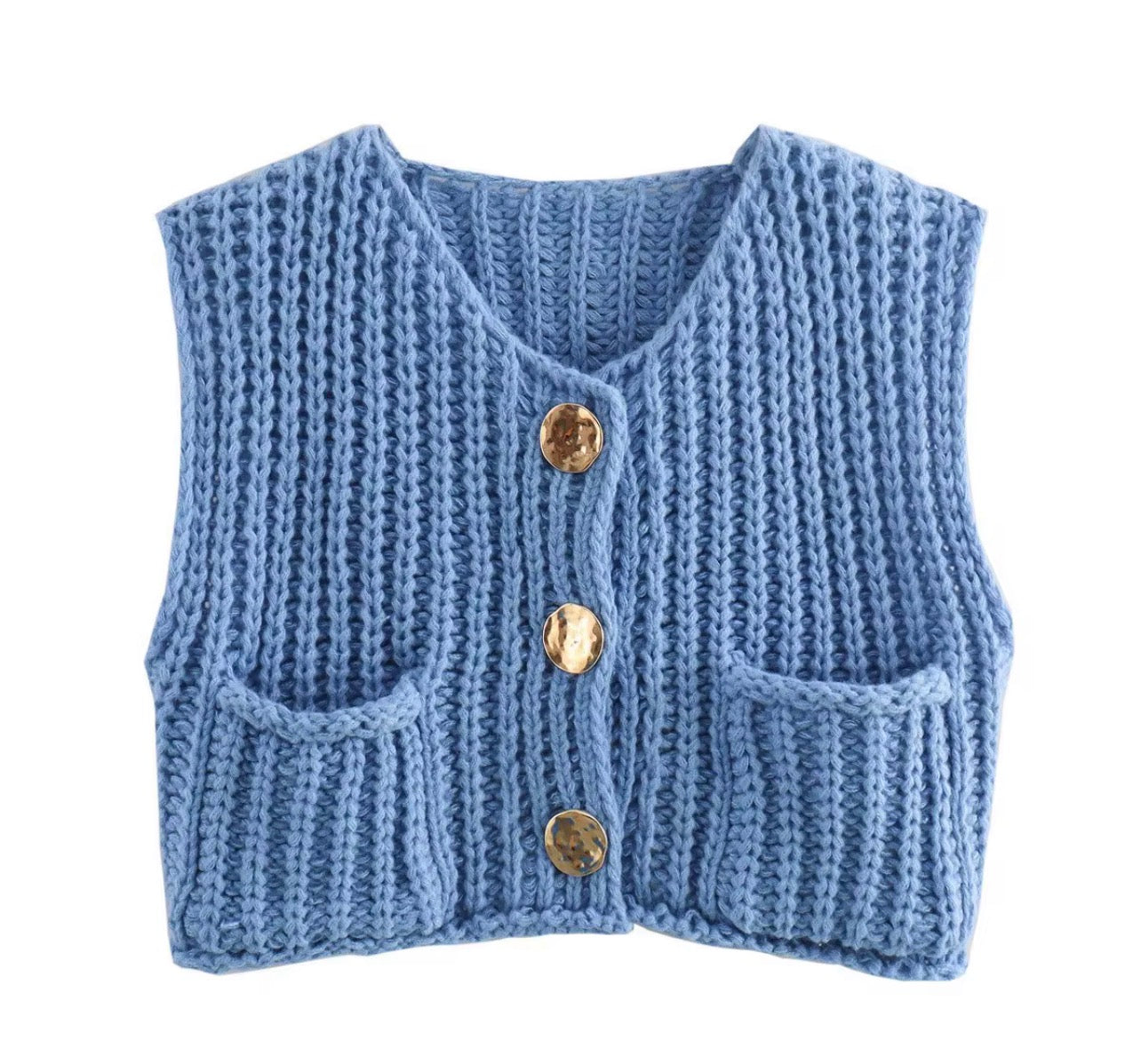 Chaleco de punto corto, informal, suelto, sin mangas, de color liso, n.° 5008
