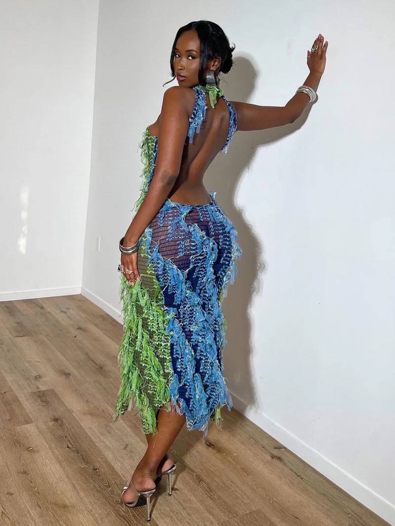 SX Vestido midi  gola falsa ajustado recorte costas sexy