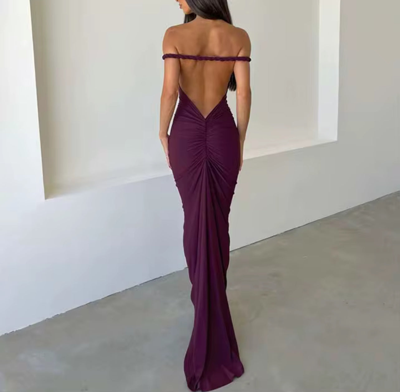 VL80031 Vestido longo Costa aberta com alça torcida