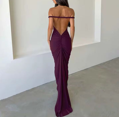 VL80031 Vestido longo Costa aberta com alça torcida