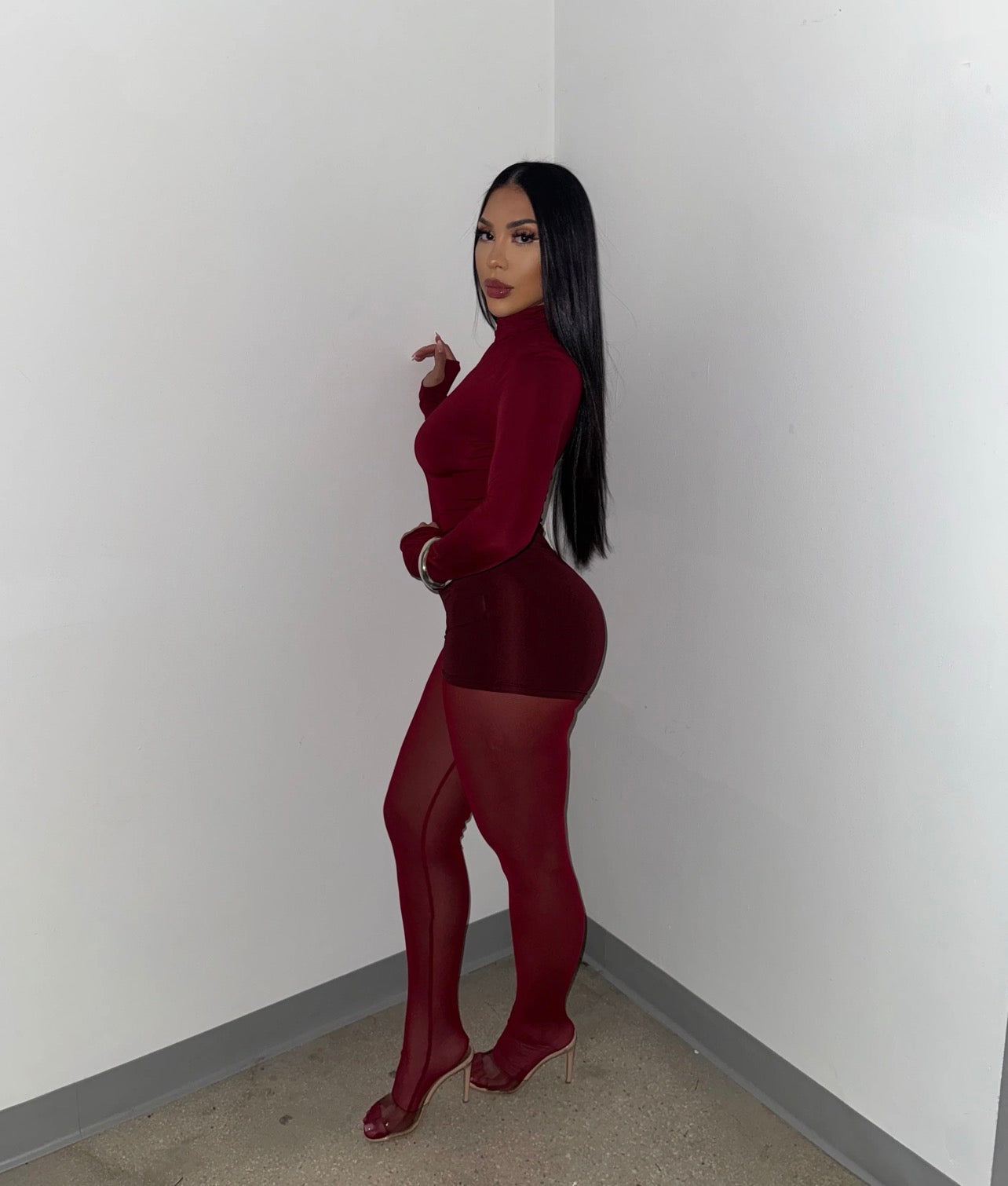 US MODE Conjunto 3 peças blusa manga comprida, calça transparente, calção ciclista , conjunto sexy