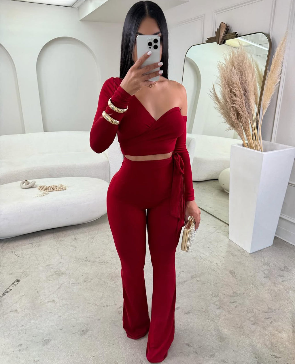 CJ1115# conjunto 2 peças com top versátil calça boca de sono justo