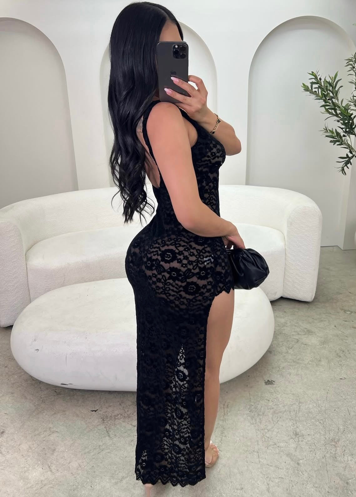 MINI LUXE Vestido  de renda com decote halter irregular