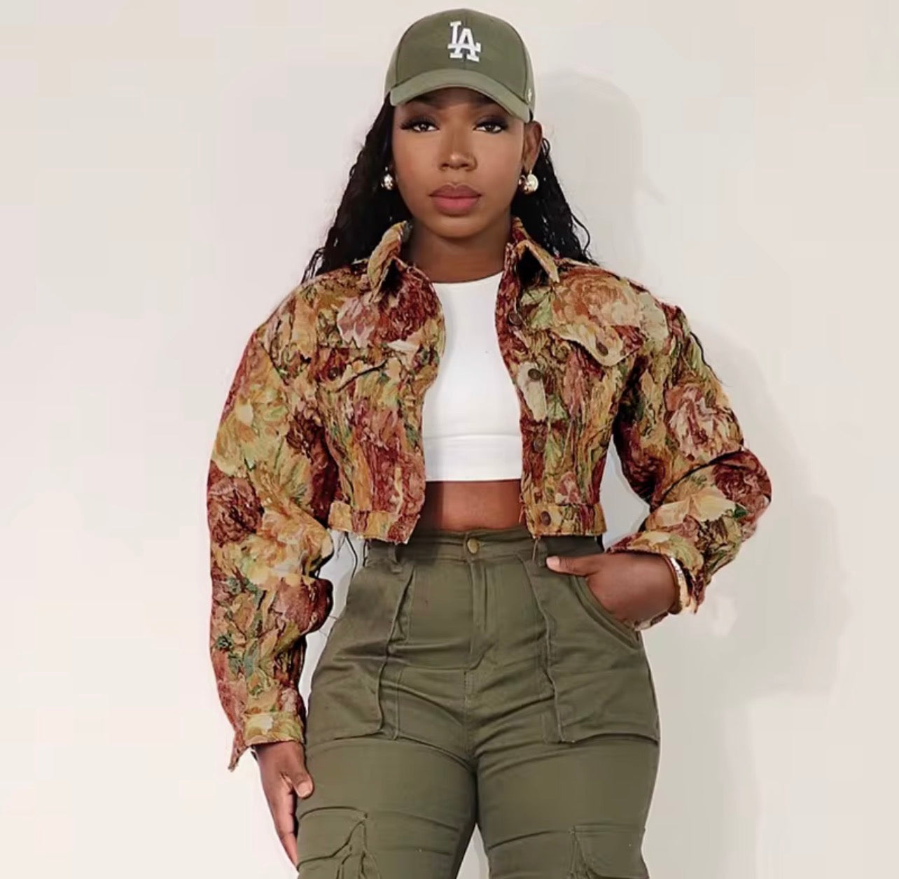 US MODE Jaqueta feminina casual , floral, adequada para viagens diárias, compras, festas, festivais, casual de rua, brunch