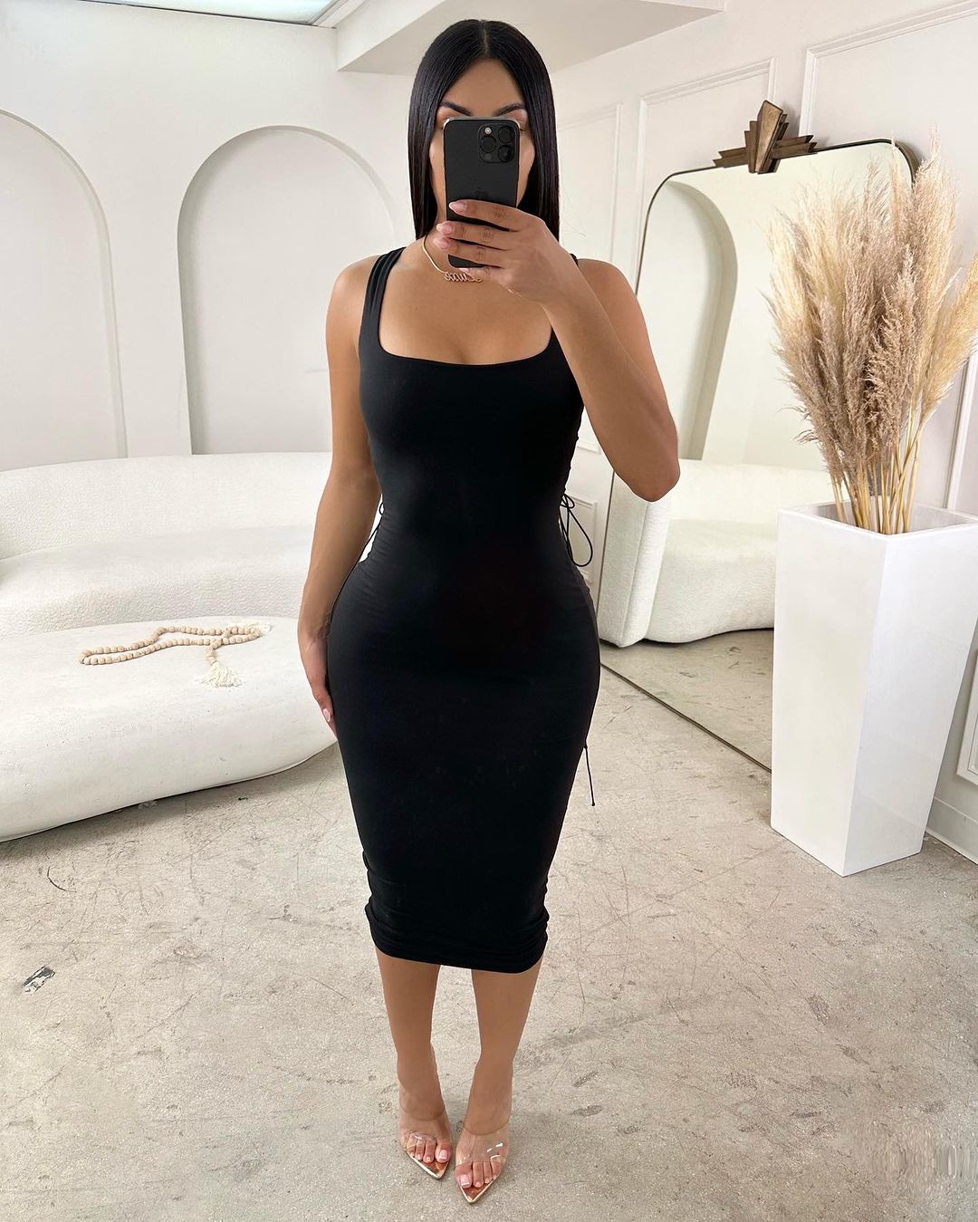 1823# Vestido Decote Quadrada franzido amarrado atras