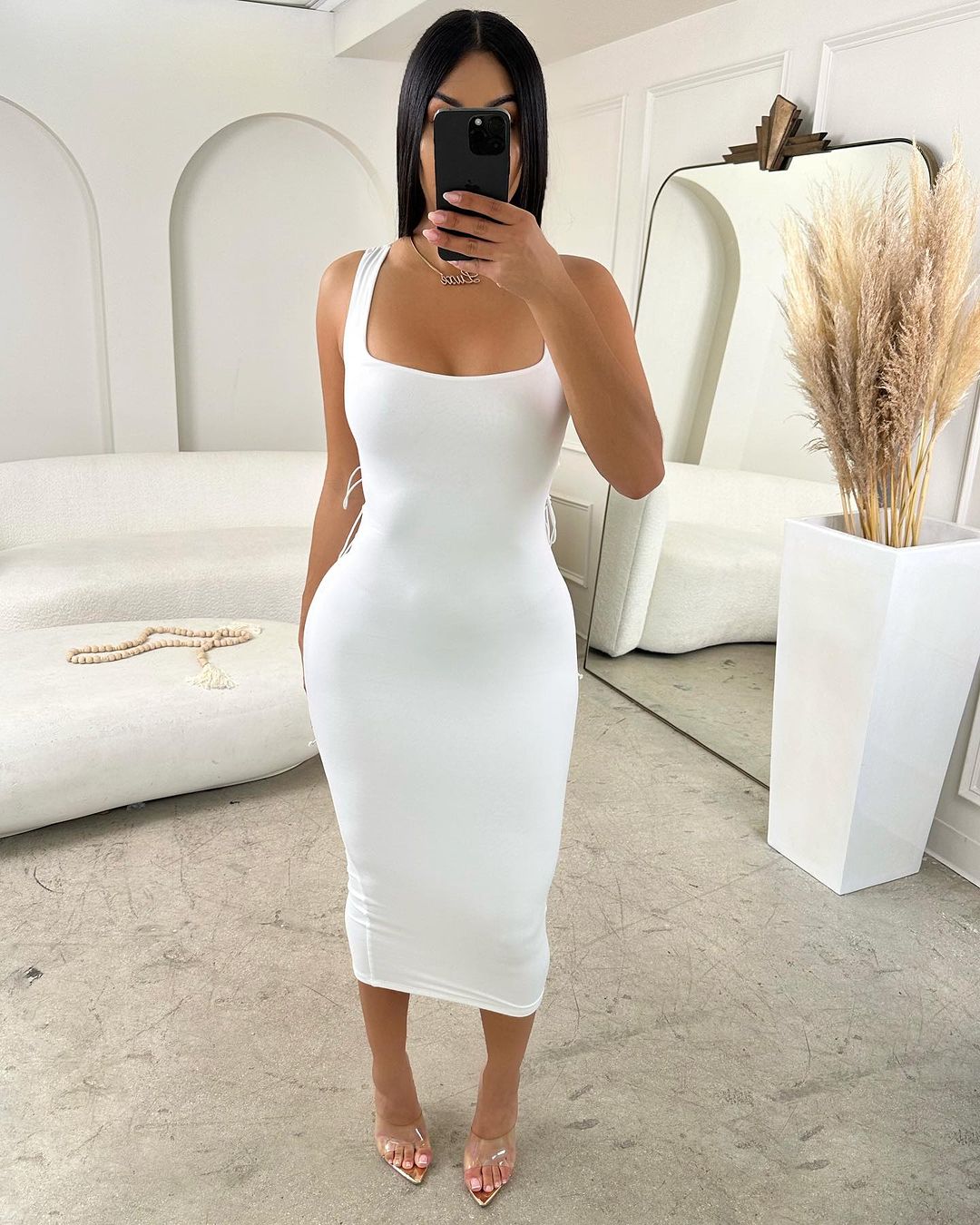 1823# Vestido Decote Quadrada franzido amarrado atras