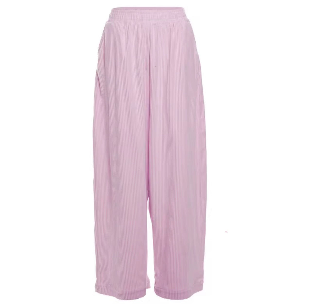 Calças soltas de tons pastel listrados