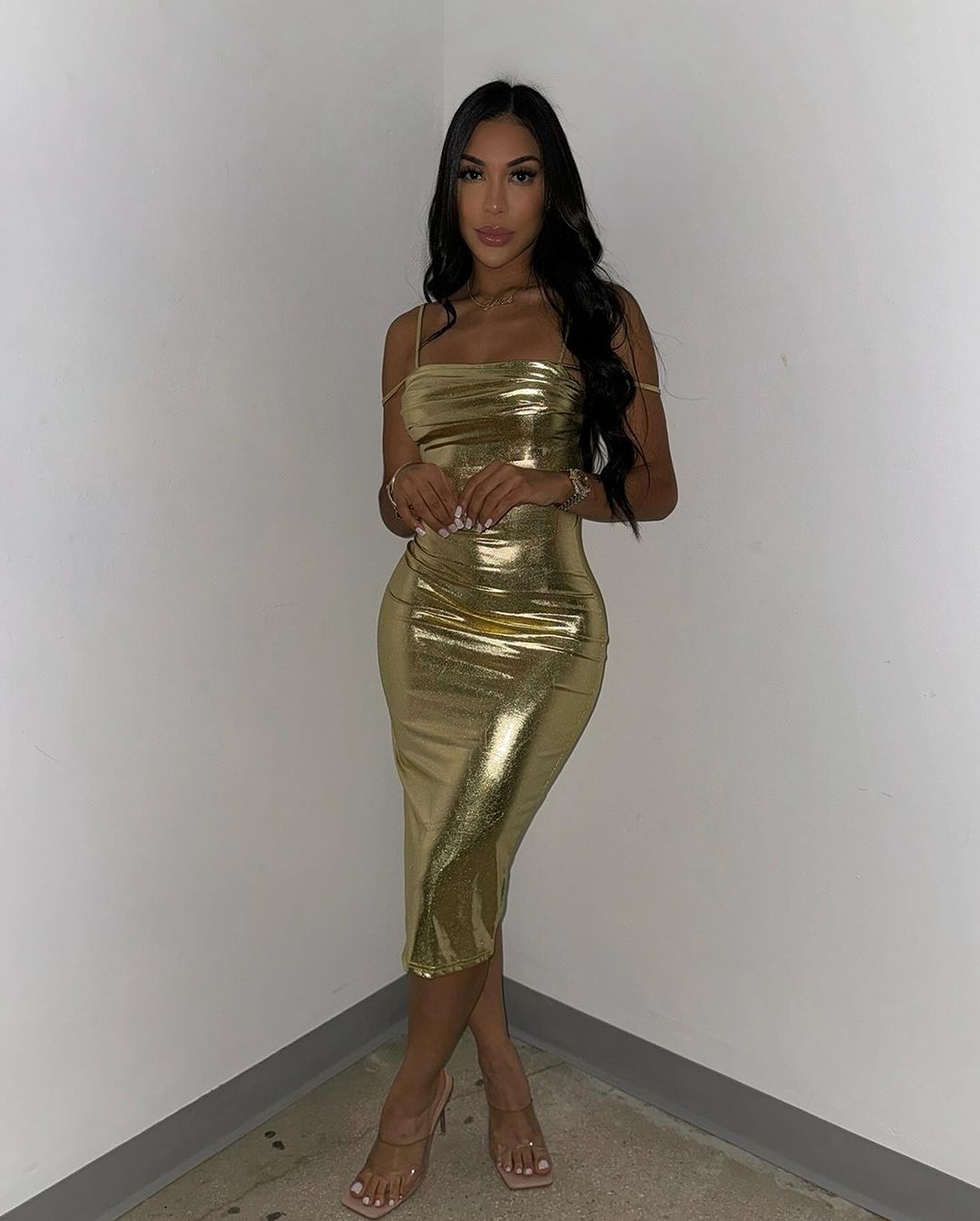 1716# Metallic dress with double straps