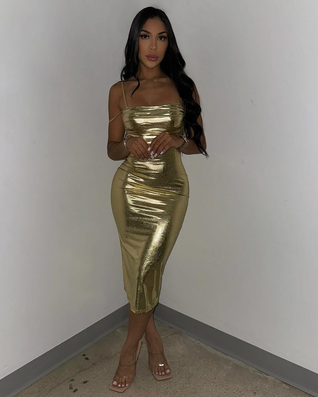1716# Metallic dress with double straps