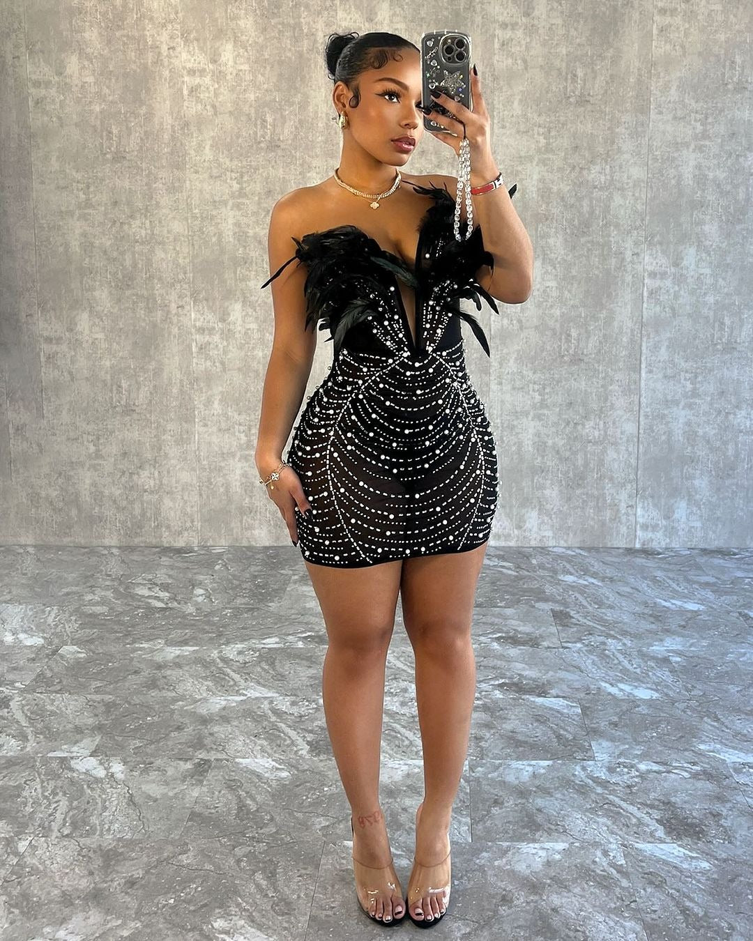 2031# deep V-neck dress with sequins (copy)