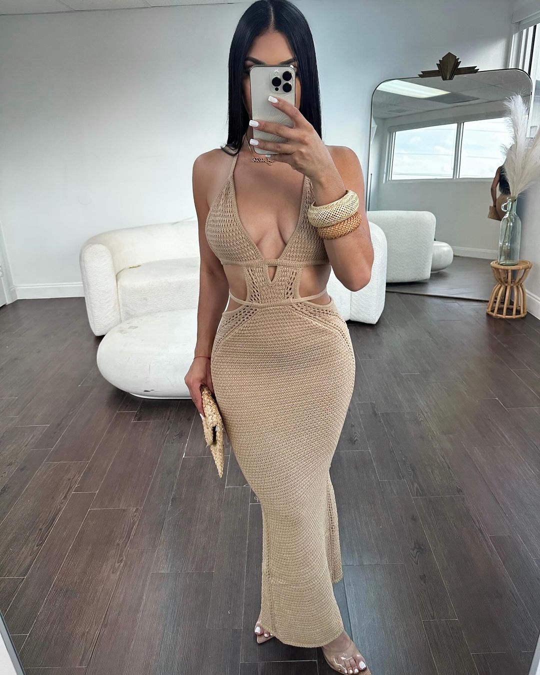 2024# Strapless V-Neck Mesh Dress