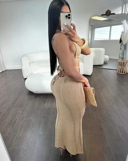 Vestido de malla con escote en V sin tirantes n.° 2024