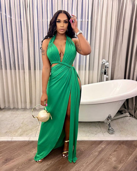 1855# Dress with draped detail without slit