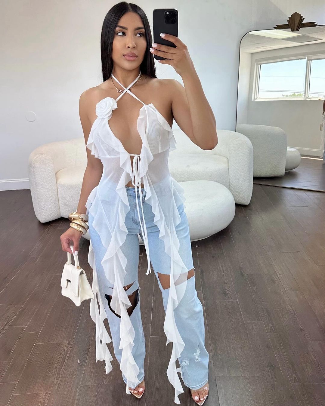 2009# Sleeveless Open Back Ruffle Trim