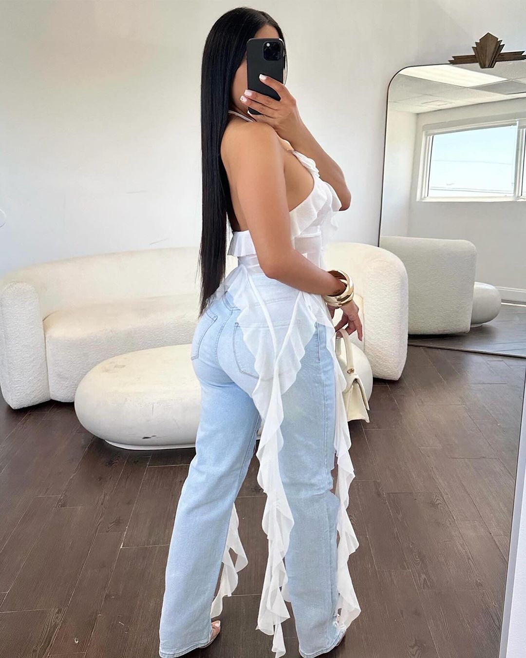 2009# Sleeveless Open Back Ruffle Trim