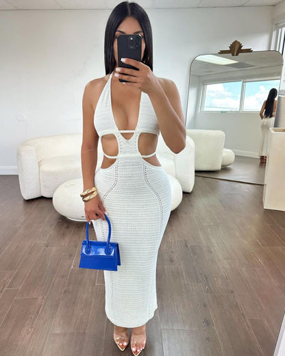 Vestido de malla con escote en V sin tirantes n.° 2024