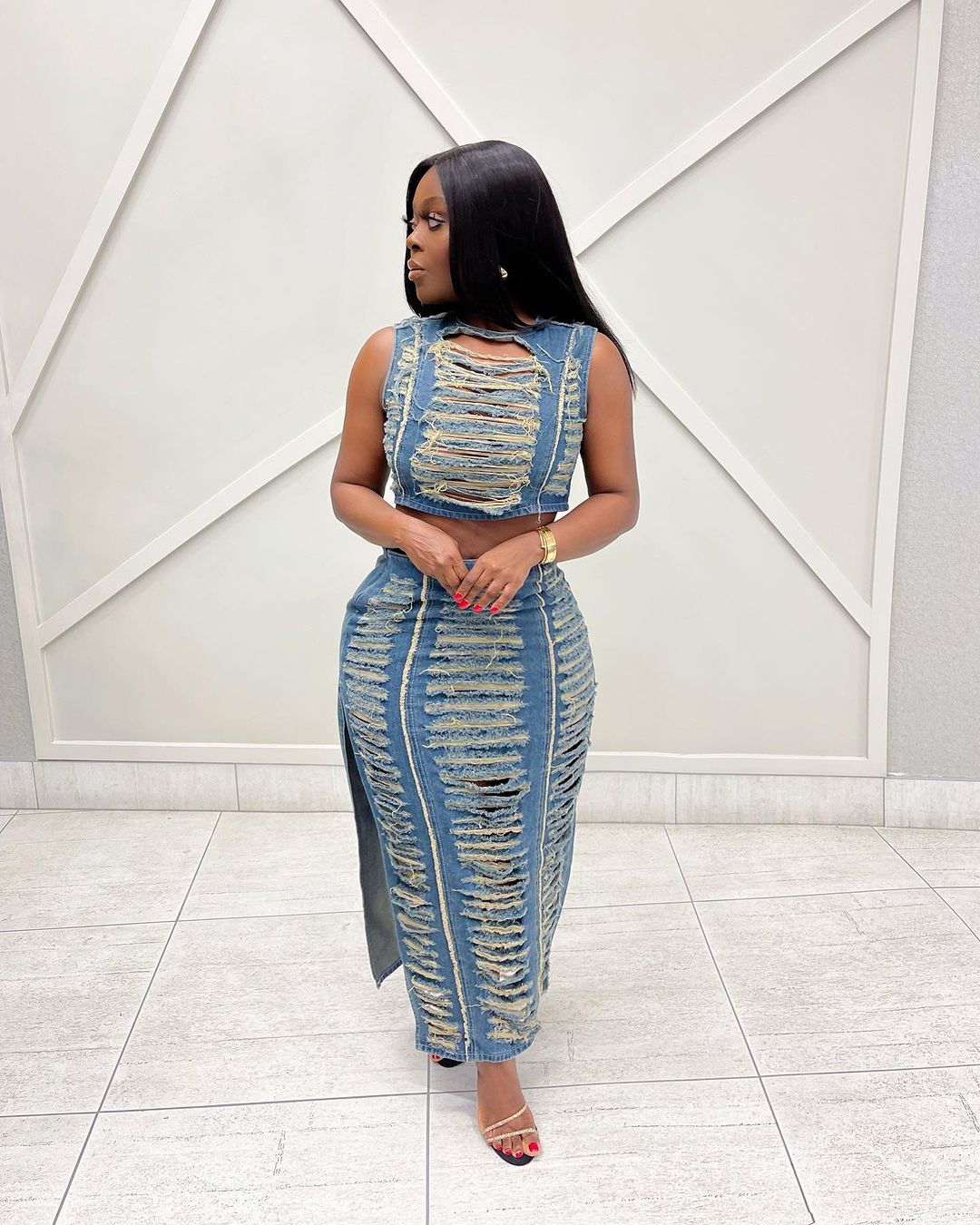 2005# irregular denim set