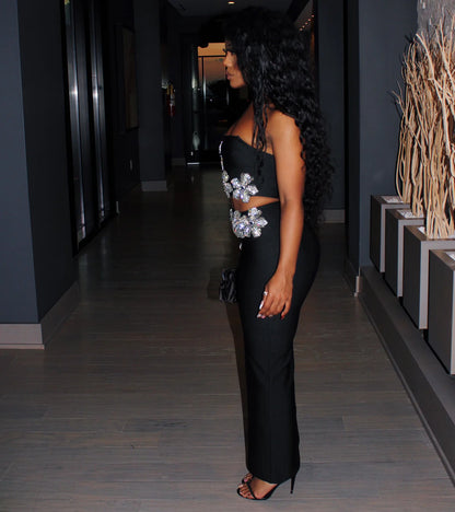 80069 Novo conjunto de bandage com detalhe floral, um ombro só