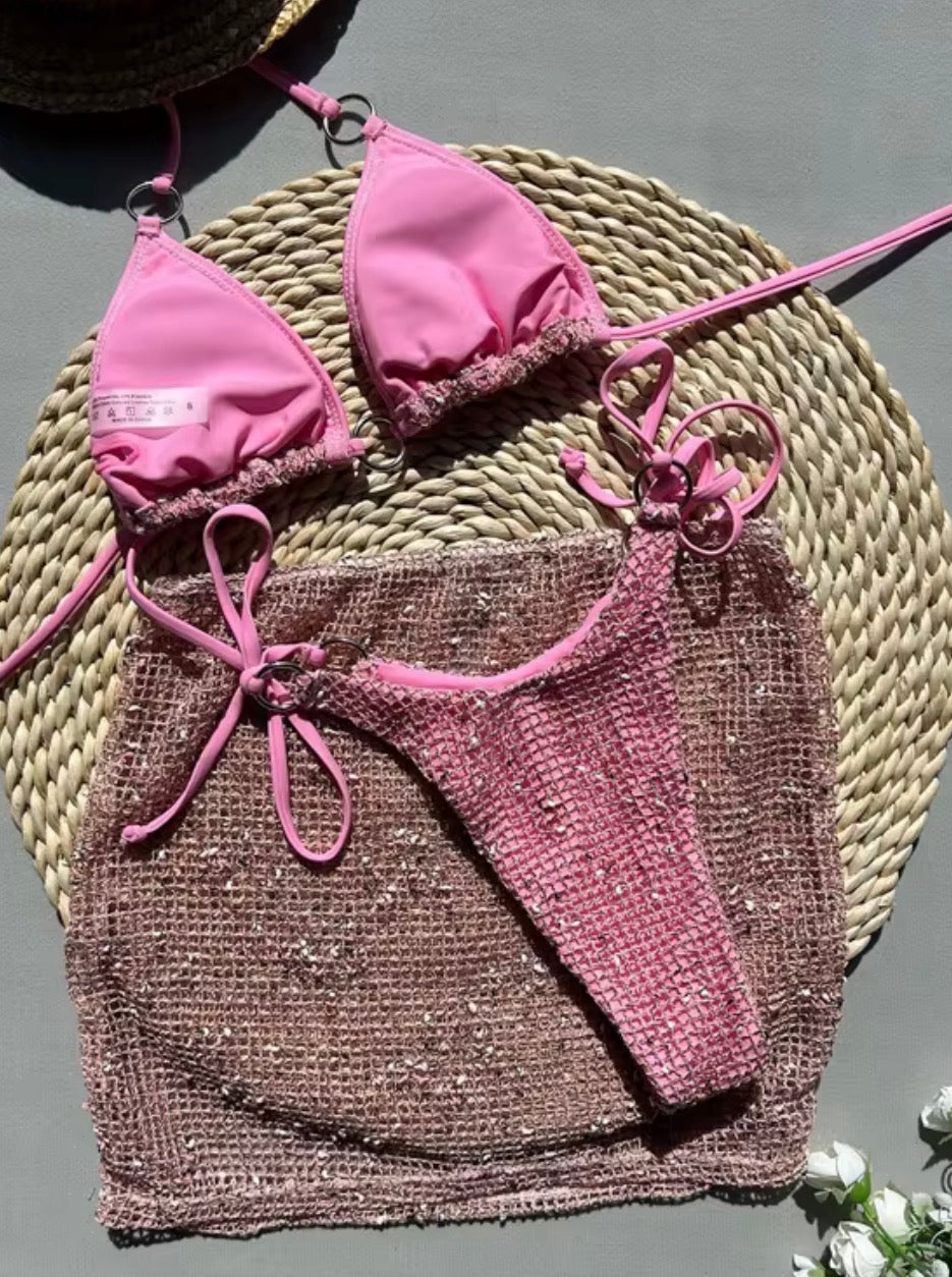 Conjunto 3 peças praia e férias com amarração