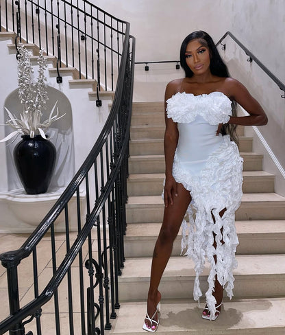 VMD80055 Vestido de baile elegante com estampa floral 3D estilo bandeau para mulheres, festa/baile