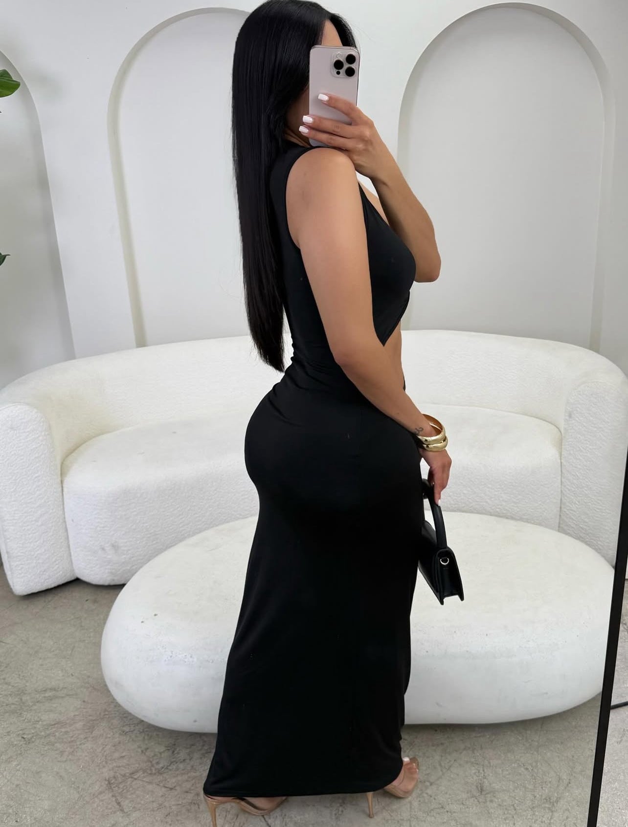 VL80027  Vestido justo com decoração de metal feminino