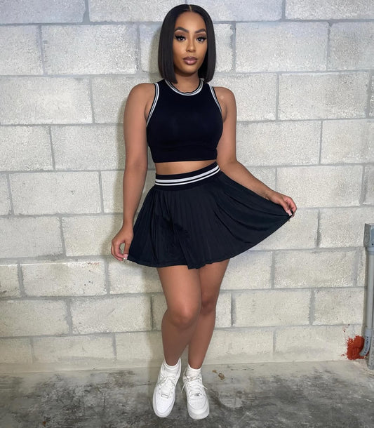 CJ1013# conjunto top sem mangas e saia curta
