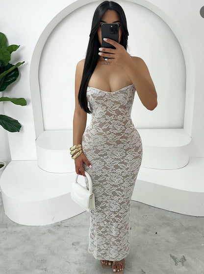 VL80032# Vestido longo elegante e sexy de renda apertado ao corpo