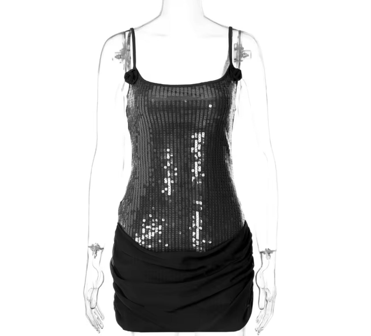 MINI LUXE Vestido curto e elegante com alças finas, modelo bodycon, com drapeado, perfeito para festas e coquetéis