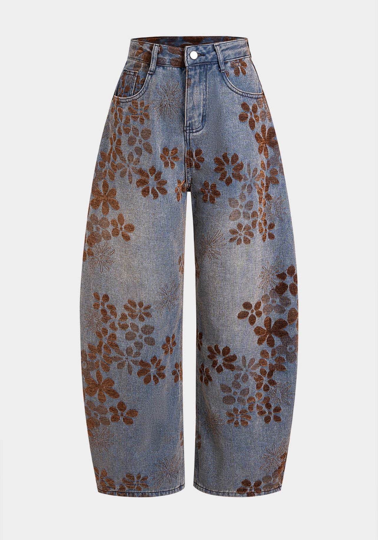 jeans estampado floral cintura alta calças estilo oversize