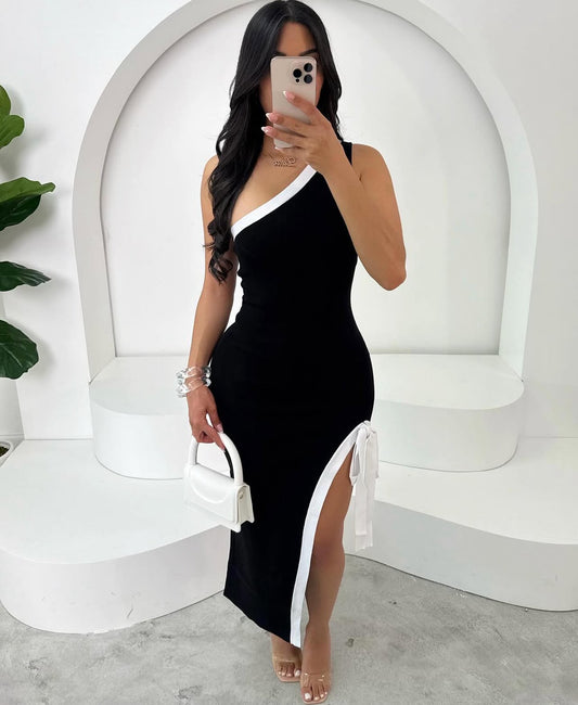 V1101# Vestido longo com uma alça justo