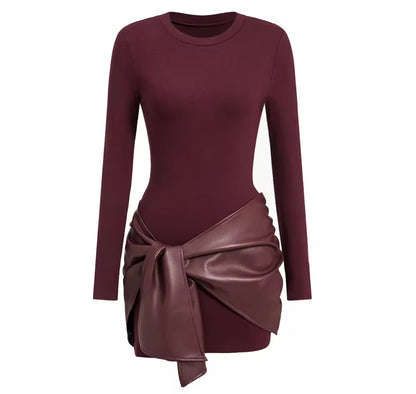 200019# Vestido curto cor sólida e manga comprida