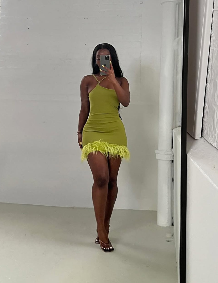 70064# mini vestido justo com pelos