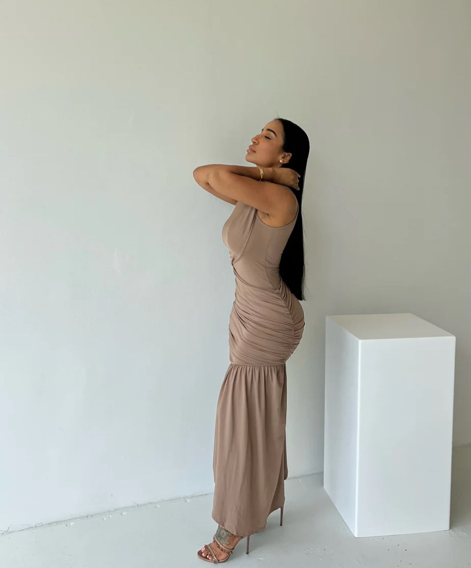 ZA10013#vestido plissado irregular