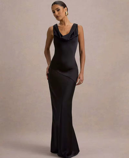 200017# Vestido com decote drapeado e costas nuas