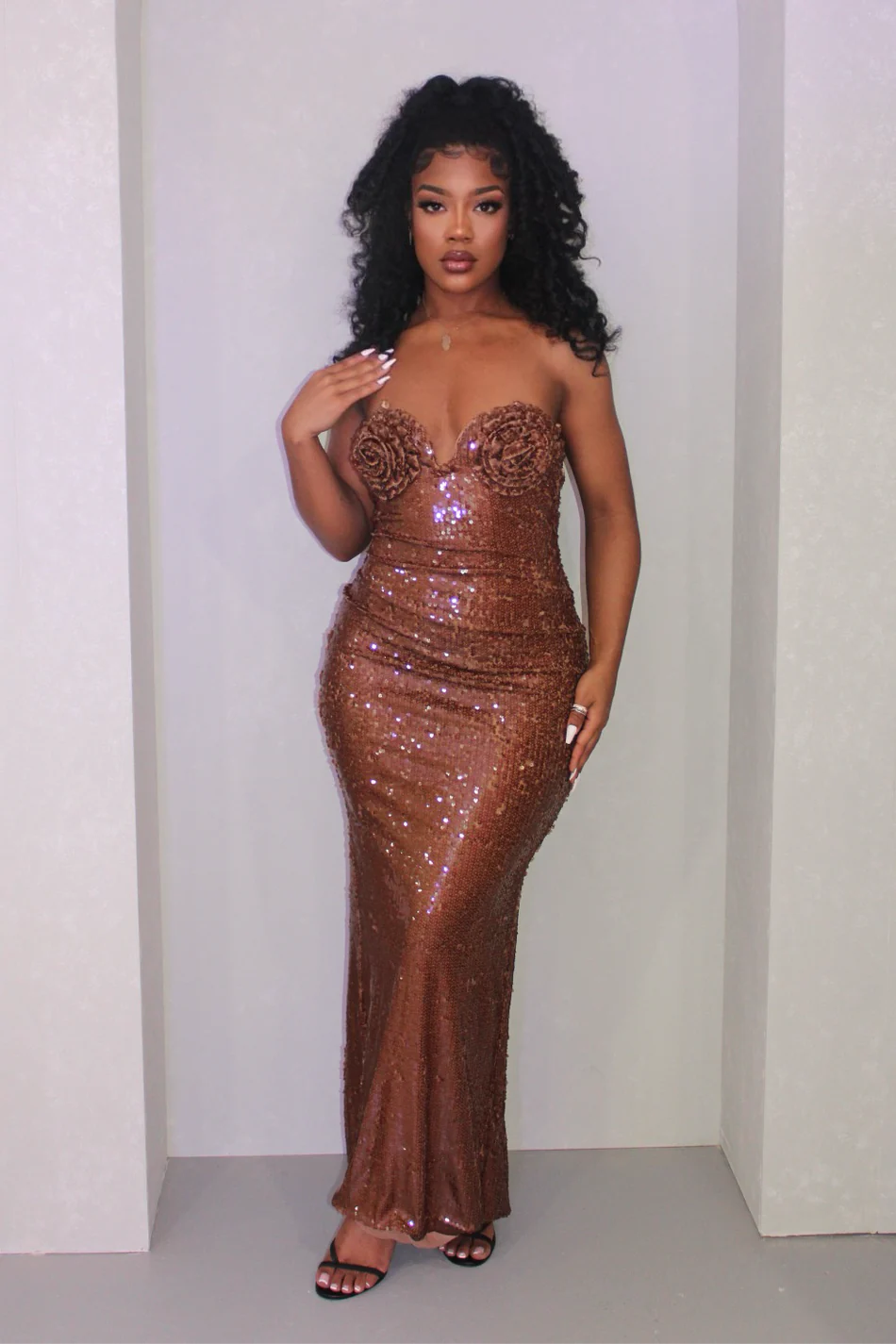 #7063 vestido maxi champagne gold