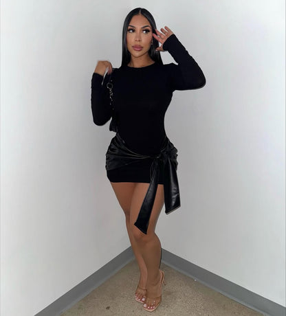 200019# Vestido curto cor sólida e manga comprida