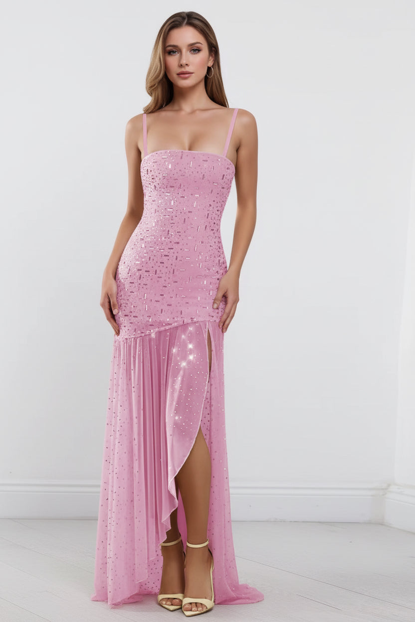 Vestido longo com pedras brilhantes