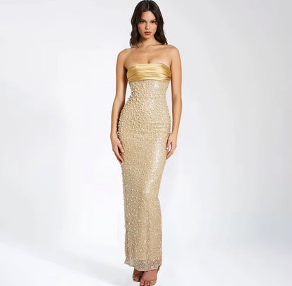 19991#Vestido longo justo e elegante, sem alças