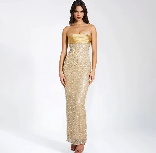 19991#Vestido longo justo e elegante, sem alças