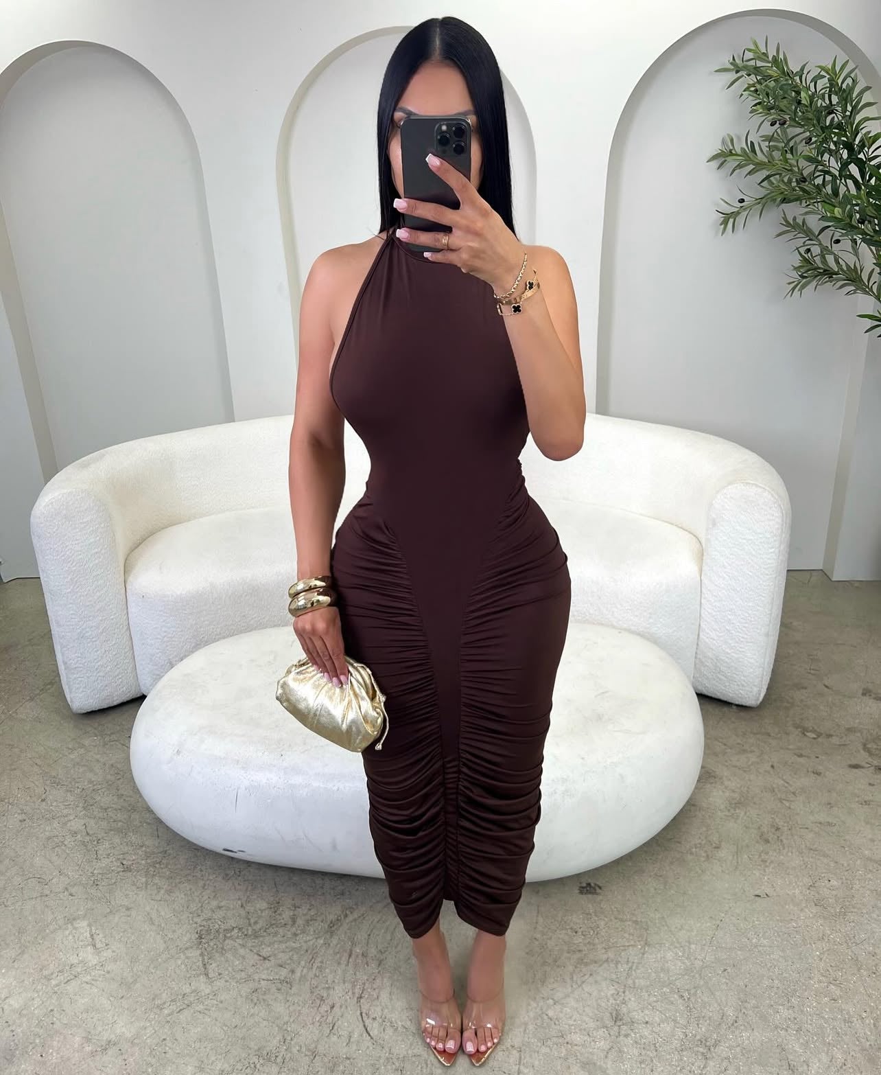 200010# Vestido Costa aberta plissado