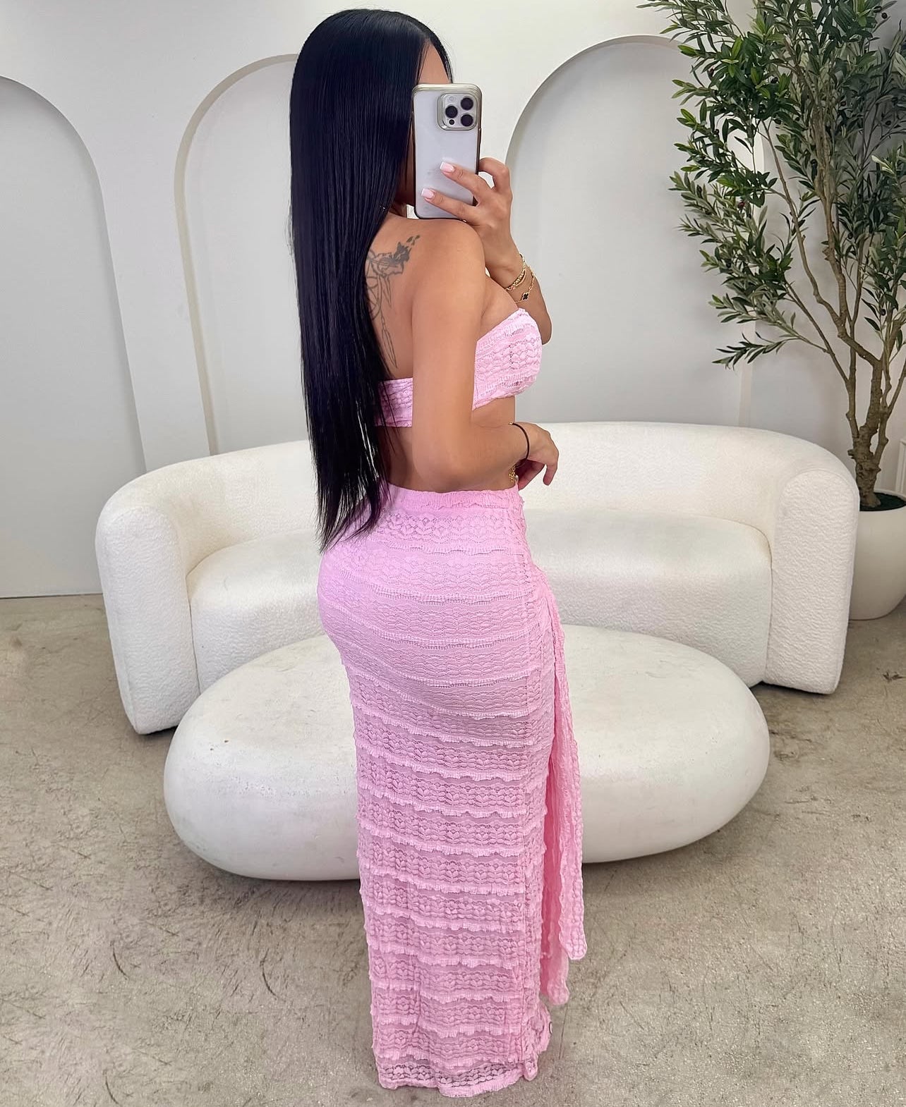 CJ1102# Conjunto com top e saia longa de renda verão