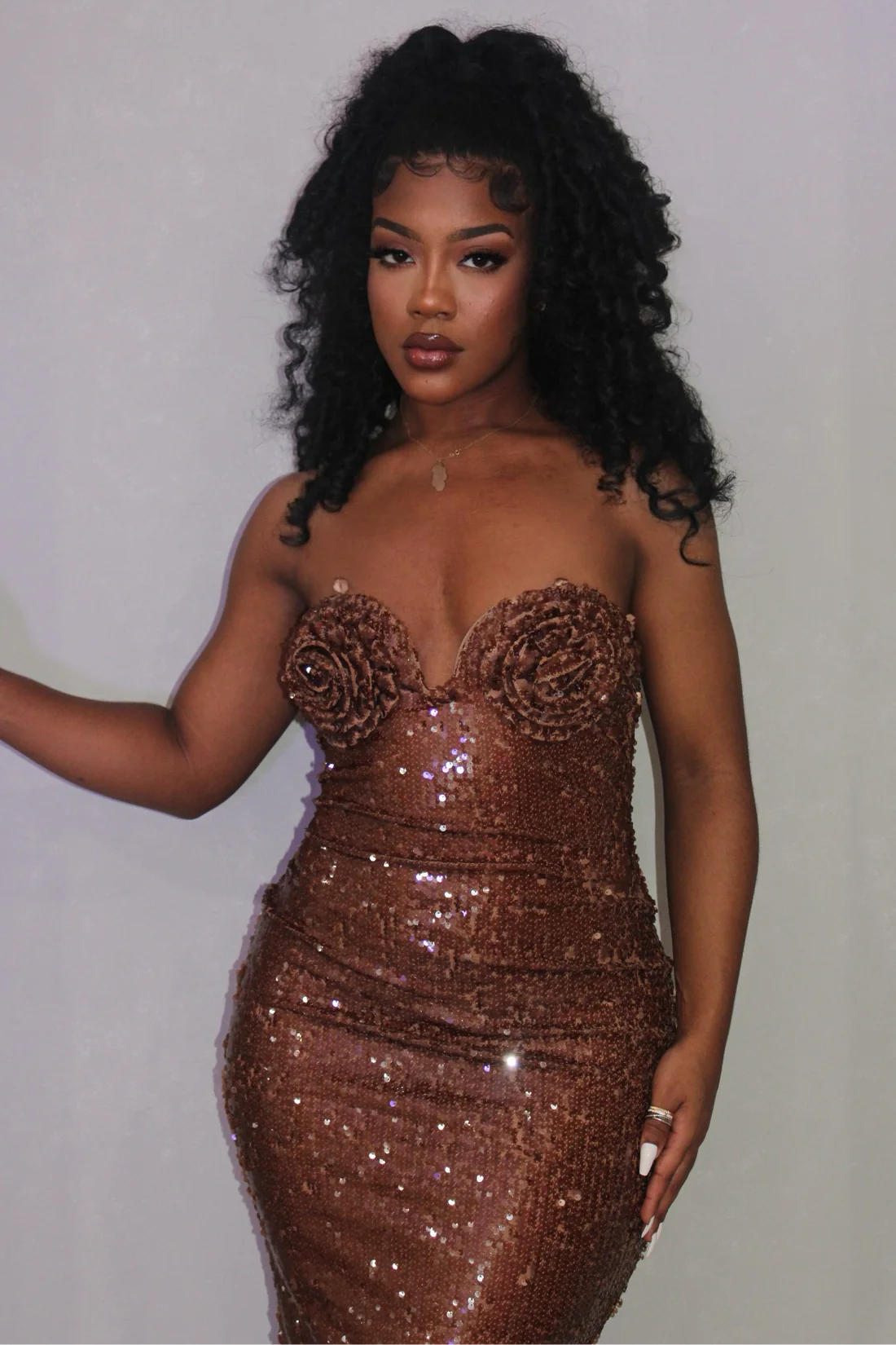 #7063 vestido maxi champagne gold