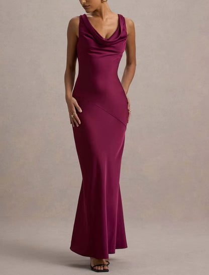 200017# Vestido com decote drapeado e costas nuas