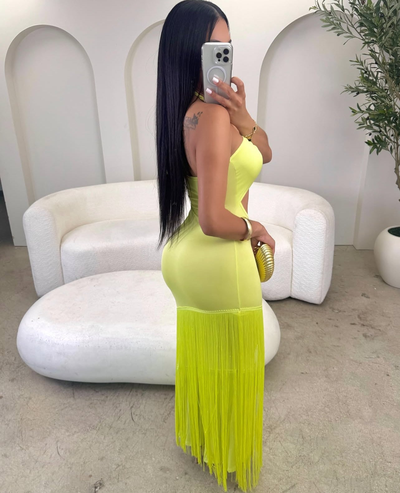 SX Vestido longo sexy com franja alça de corda